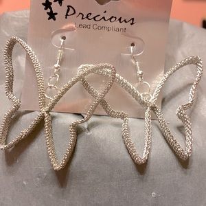 Silver tone Wire Butterfly Earrings